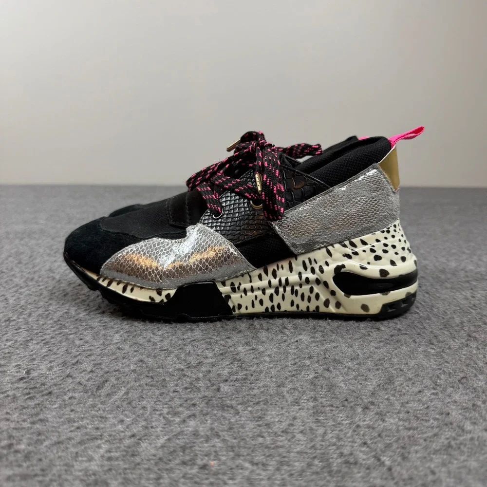 Steve Madden Sneakers Women's 38 Black Silver Animal Print Chunky Platform Shoes